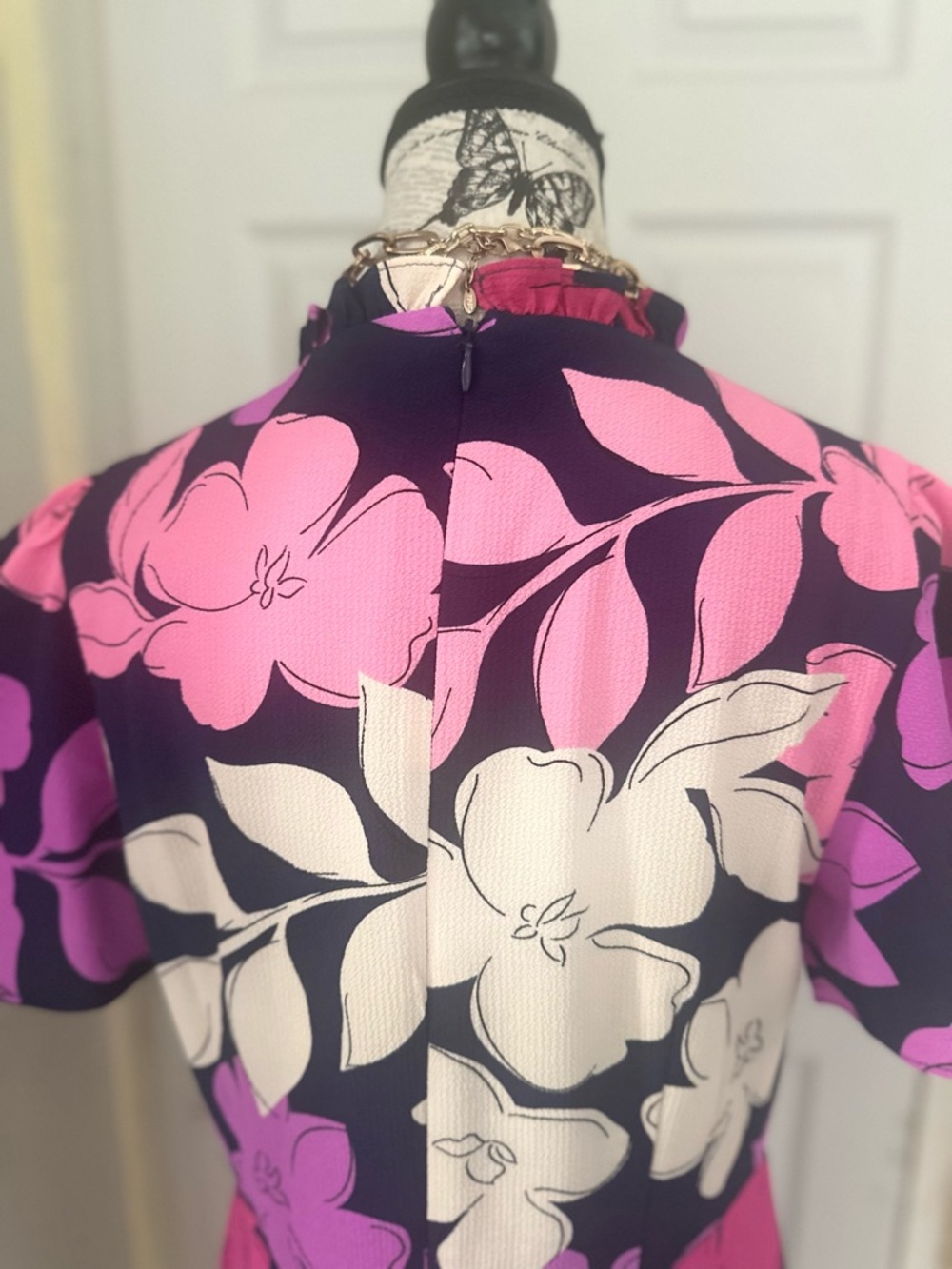 Maggy London Navy Maxi Dress with Pink & Purple Floral Print - Picture 7 of 8